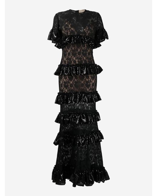 Elie Saab Black Sequin-embellished Lace Dress