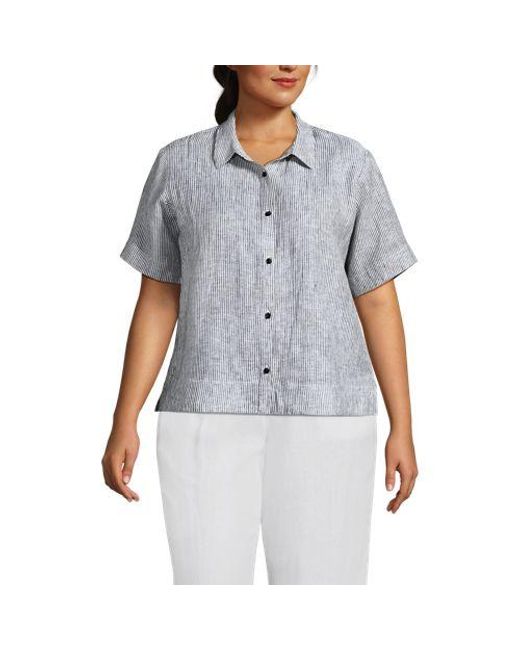 Lands' End Gray Kurzarm-Leinenhemd, Damen, Größe Plus, Leinen, By