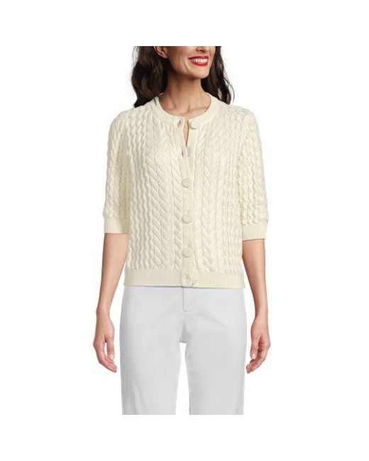 Lands' End Blue Baumwoll-Zopfmustercardigan Mit 3/4-Ärmeln, Damen, Größe:32-34 Regular, Baumwolle, By