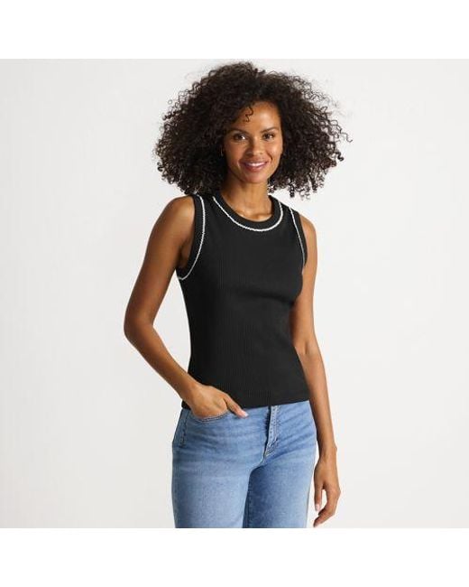 Lands' End Black Geripptes, Ärmelloses Top Mit Kontrast-Besatz, Damen, Größe:32-34 Regular, Baumwolle/Baumwoll-Mischung, By