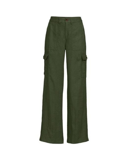 Lands' End Green Leinen-Cargohose Mit Weitem Bein, Damen, Größe:34 Regular, Leinen, By