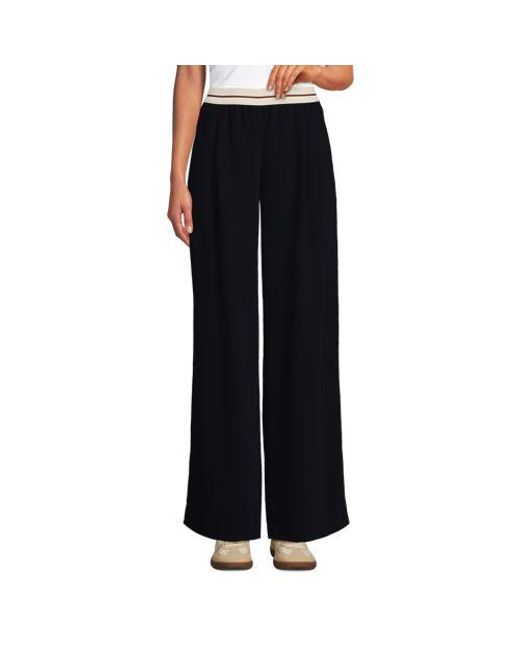 Lands' End Black Satinhose Mit Streifenbund, Damen, Größe:32-34 Regular, Polyester, By