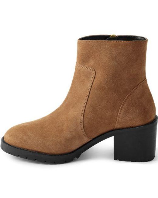 Lands' End Brown Veloursleder-Stiefeletten Mit Absatz, Damen, Größe Regular, Leder/Rauleder, By