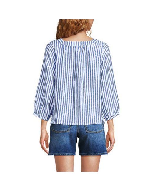 Lands' End Blue Leinen-Bauernbluse Mit 3/4-Ärmeln, Damen, Größe:32-34 Regular, Leinen, By