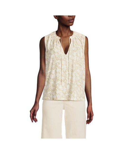 Lands' End Natural Top Aus Leinen/Modalmix Mit Bindekragen, Damen, Größe:32-34 Regular, Leinen, By