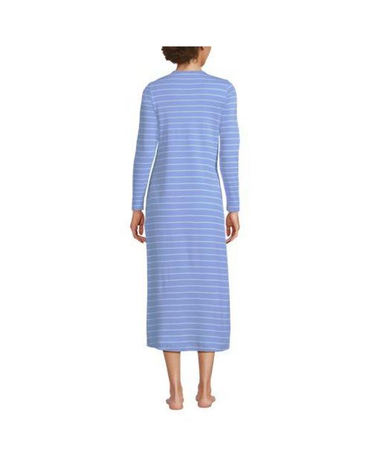 Lands' End Blue Wadenlanges Langarm-Nachthemd Aus Baumwolle, Damen, Größe:32-34 Petite, Baumwolle, By