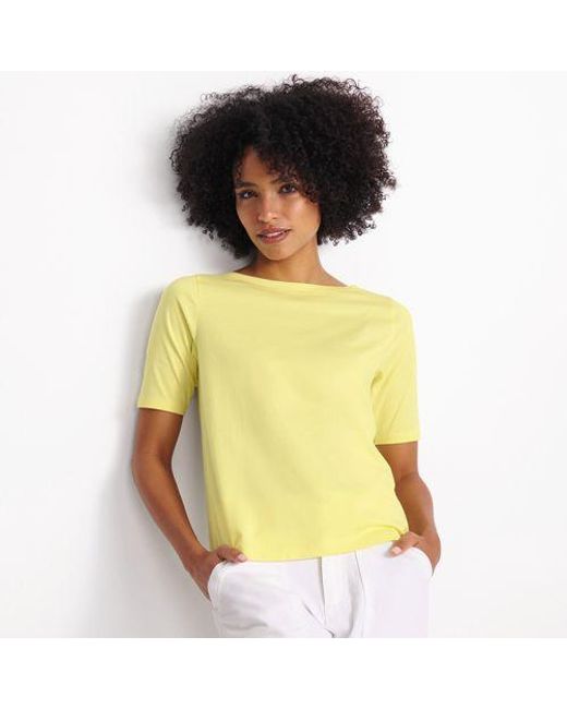 Lands' End Yellow Supima-Shirt mit ellbogenlangen Ärmeln