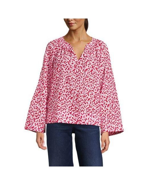 Lands' End Red Langarm-Bluse Aus Voile, Damen, Größe:32-34 Regular, Baumwoll-Mischung/Viskose-Mischung, By