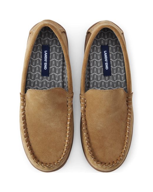 Lands' End Brown Flannel Lined Suede Moccasin Slippers for men
