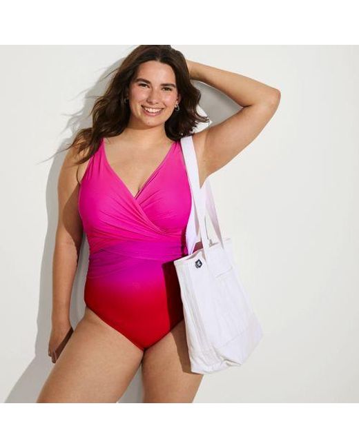 Lands' End Pink Shape-Badeanzug Mit Soft Cups Gemustert Slender, Damen, Größe Plus, Nylon-Mischung, By