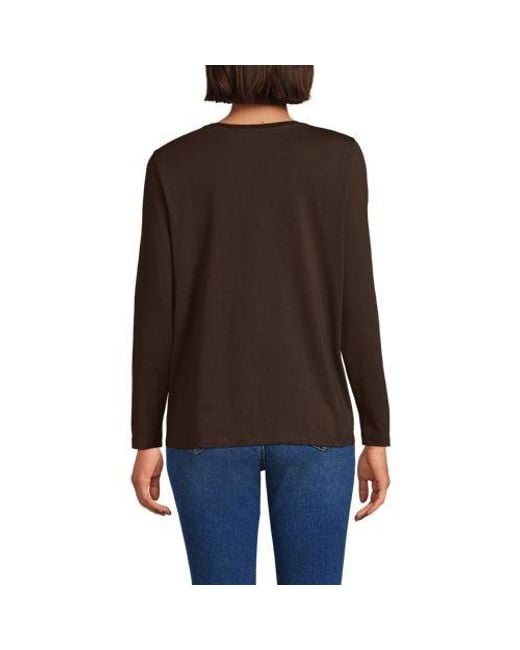 Lands' End Brown Langärmeliges Supima-Shirt Mit Rundausschnitt, Damen, Größe:32-34 Petite, By