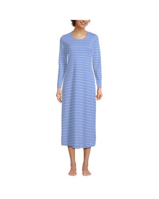 Lands' End Blue Wadenlanges Langarm-Nachthemd Aus Baumwolle, Damen, Größe:32-34 Petite, Baumwolle, By