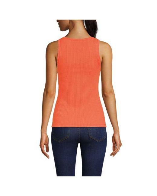 Lands' End Orange Ärmelloses Pointelle Ripp-Top, Damen, Größe:32-34 Regular, Elasthan/Baumwoll-Mischung, By