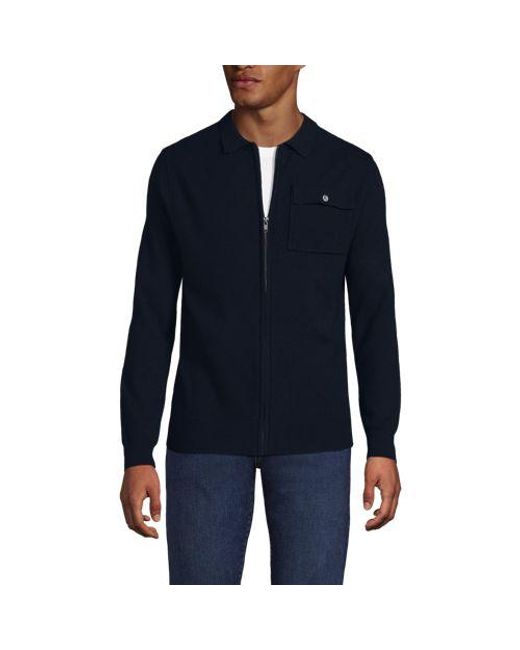 Lands' End Feinstrick-Hemdjacke Mit Reißverschluss, Herren, Größe:44-46 Regular, By in Blue für Herren