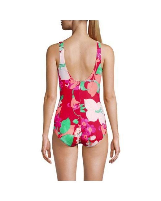 Lands' End Red Gemusterter Komfort-Badeanzug Chlorresistent Mit Soft Cups, Damen, Größe:34 Regular, Nylon-Mischung, By
