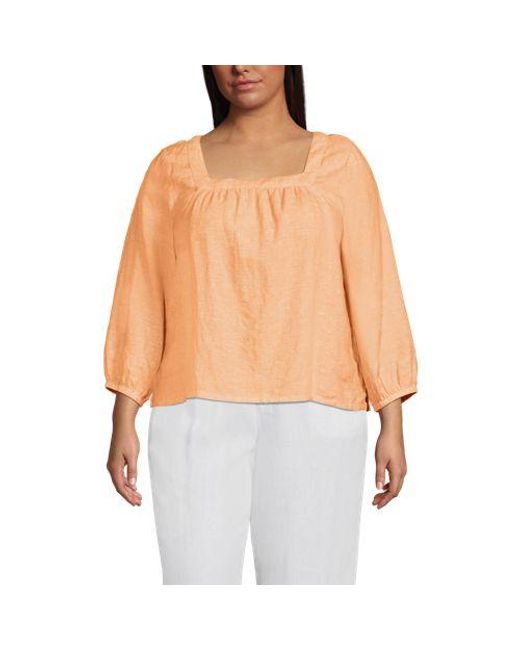 Lands' End Natural Leinen-Bauernbluse Mit 3/4-Ärmeln, Damen, Größe Plus, Leinen, By
