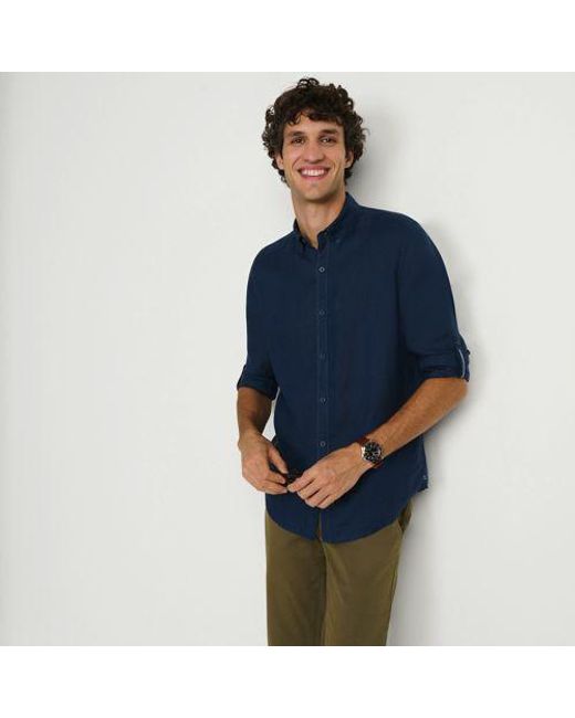 Lands' End Leinenhemd Mit Rollärmeln, Herren, Größe:44-46 Regular, Leinen, By in Blue für Herren