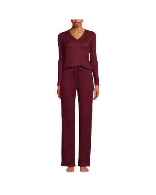 Lands End Gemutliches Pyjama Set Mit V Ausschnitt Damen GroBe Plus Elasthan Polyester Mischung By in Rot Lyst DE