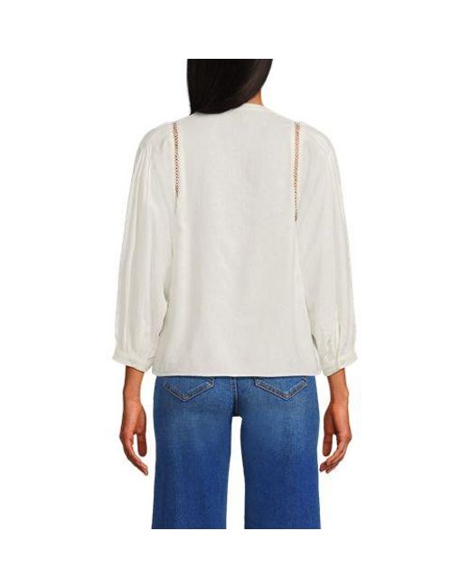Lands' End White Bluse Im Leinenmix, Damen, Größe:32-34 Regular, Leinen/Viskose, By