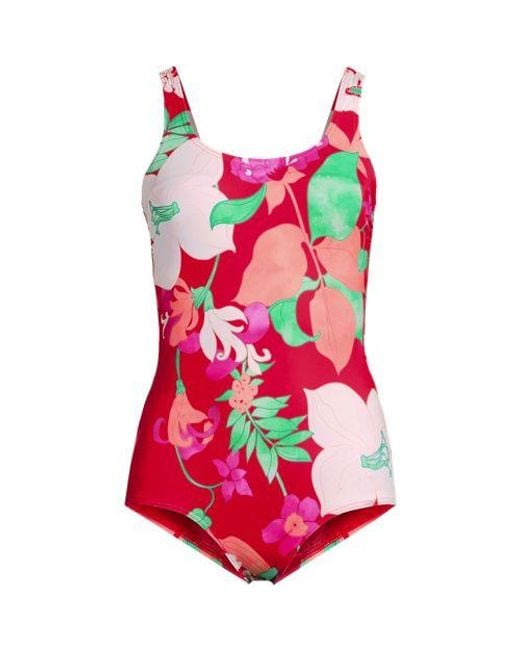 Lands' End Red Gemusterter Komfort-Badeanzug Chlorresistent Mit Soft Cups, Damen, Größe:34 Regular, Nylon-Mischung, By