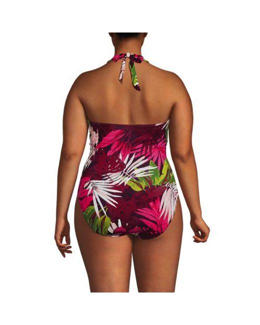 Lands' End Purple Figurformender Neckholder-Badeanzug, Hoher Beinausschnitt, Damen, Größe Plus, Elasthan/Nylon-Mischung, By