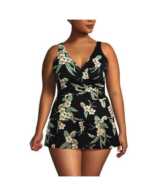 Lands' End Black Tankini-Top Mit Wickelfront Slender, Damen, Größe Plus, Elasthan/Nylon-Mischung, By