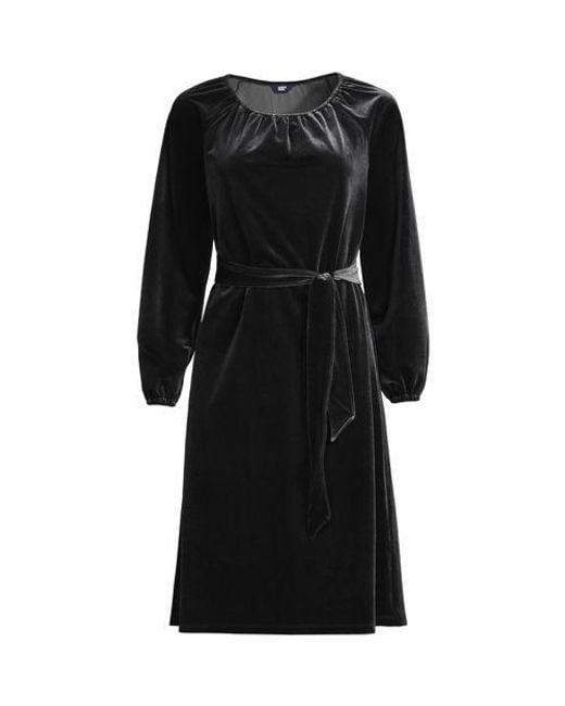 Lands' End Black Samtkleid Mit Bindegürtel, Damen, Größe:32-34 Regular, Polyester-Mischung, By