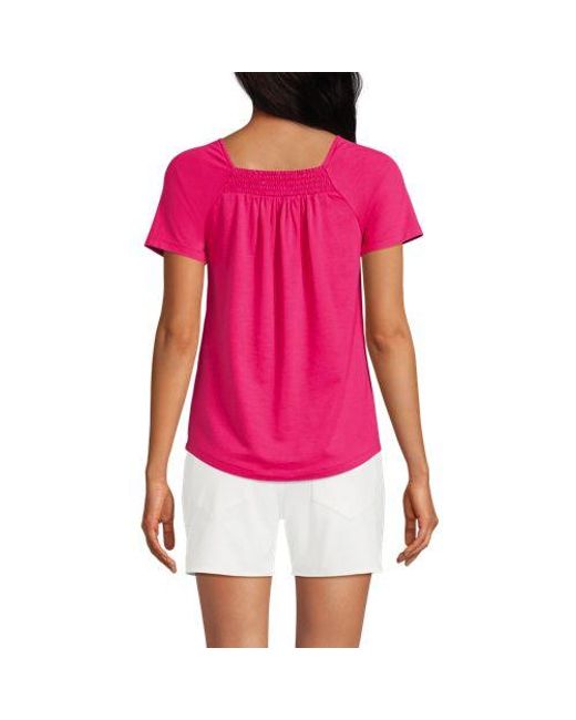 Lands' End Pink Baumwoll/Modal-Shirt mit gesmoktem Ausschnitt