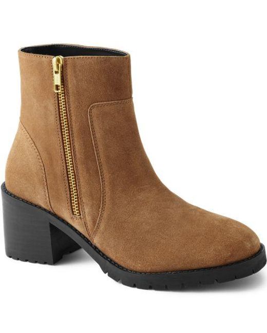 Lands' End Brown Veloursleder-Stiefeletten Mit Absatz, Damen, Größe Regular, Leder/Rauleder, By