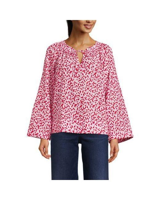 Lands' End Red Langarm-Bluse Aus Voile, Damen, Größe:32-34 Regular, Baumwoll-Mischung/Viskose-Mischung, By