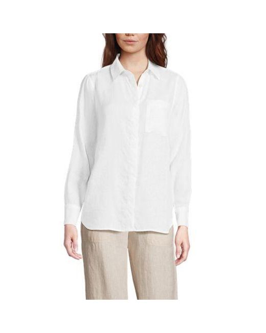 Lands' End White Leinenbluse, Damen, Größe Plus, Leinen, By
