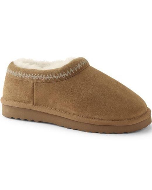 Lands' End Brown Veloursleder-Pantoffeln, Damen, Größe Regular, Leder/Rauleder, By