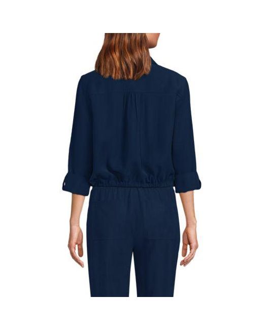 Lands' End Blue Verkürztes Twillhemd Mit Kordelzug, Damen, Größe:32-34 Regular, Polyester/Viskose, By