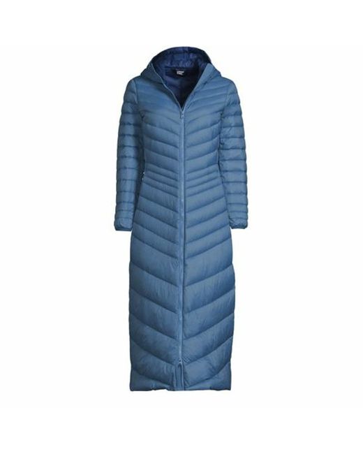Lands' End Packable Ultra Light Hooded Maxi Down Coat in Blue | Lyst UK