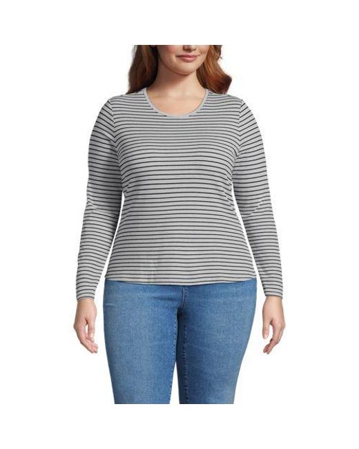 Lands' End Gray Langärmeliges Shirt Aus Waffelpiqué, Damen, Größe Plus, Weiß, Elasthan/Viskose-Mischung/Polyester-Mischung, By