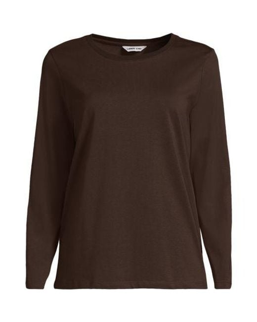 Lands' End Brown Langärmeliges Supima-Shirt Mit Rundausschnitt, Damen, Größe:32-34 Petite, By