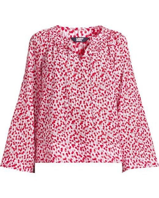 Lands' End Red Langarm-Bluse Aus Voile, Damen, Größe:32-34 Regular, Baumwoll-Mischung/Viskose-Mischung, By