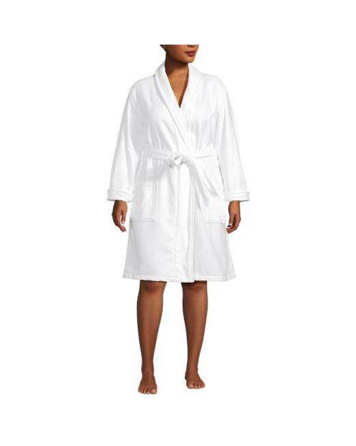 Lands' End White Knielanger Bademantel Aus Baumwoll-Frottee, Damen, Größe Plus, Baumwolle, By