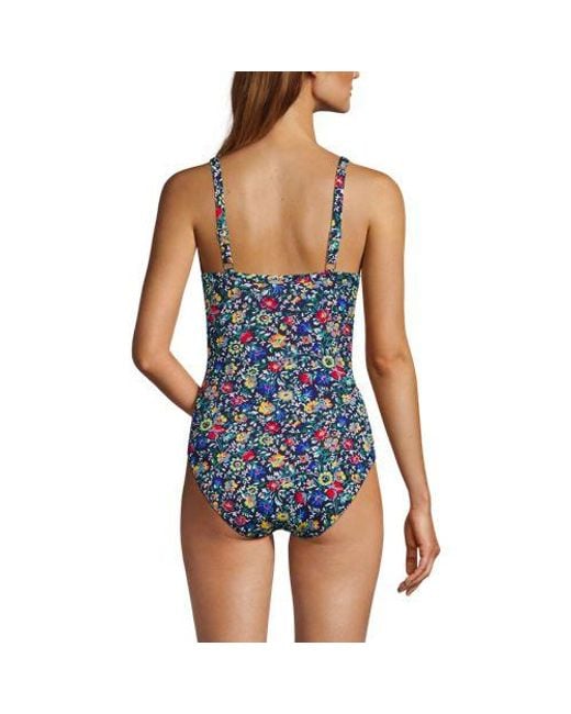 Lands' End Blue Gemusterter Badeanzug Figurformer Mit Hohem Beinausschnitt, Damen, Größe:34 Regular, Nylon-Mischung, By