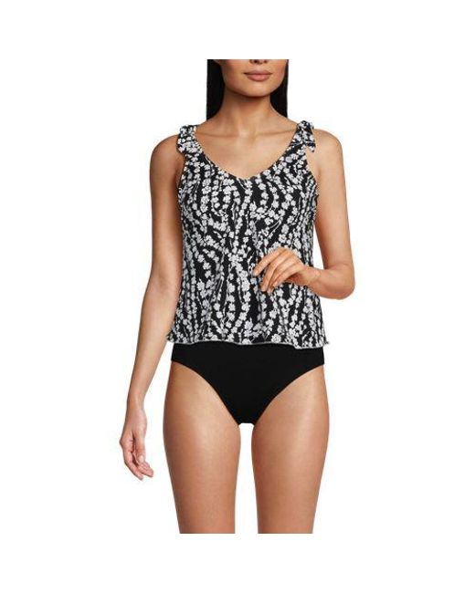 Lands' End Black Tankini-Top Mit Geknoteten Trägern Und Flattersaum, Damen, Größe:34 Regular, Elasthan/Nylon-Mischung, By