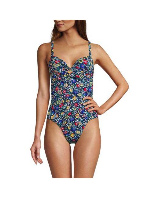 Lands' End Blue Gemusterter Badeanzug Figurformer Mit Hohem Beinausschnitt, Damen, Größe:34 Regular, Nylon-Mischung, By