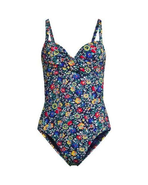 Lands' End Blue Gemusterter Badeanzug Figurformer Mit Hohem Beinausschnitt, Damen, Größe:34 Regular, Nylon-Mischung, By