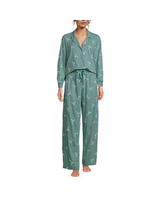 Lands' End Green Pyjama Set Aus Baumwoll-Jersey Mit Stickerei, Damen, Größe:32-34 Petite, Baumwolle, By