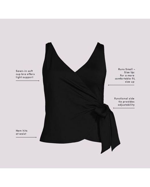 Lands' End Black Tankini-Top Mit Seitlichem Bindeband, Damen, Größe Plus, Elasthan/Polyester-Mischung/Nylon-Mischung, By