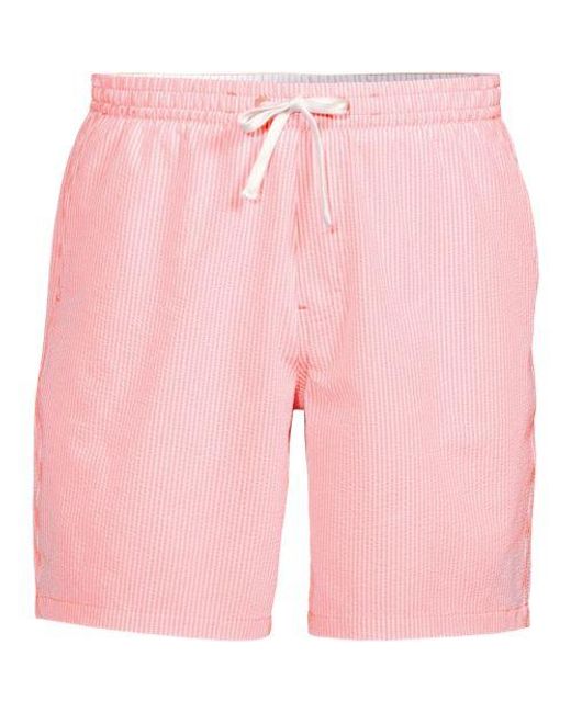 Lands' End Seersucker-Badeshorts Mit Hydroliner, 18 Cm, Herren, Größe:44-46 Regular, Elasthan/Polyester-Mischung, By in Pink für Herren