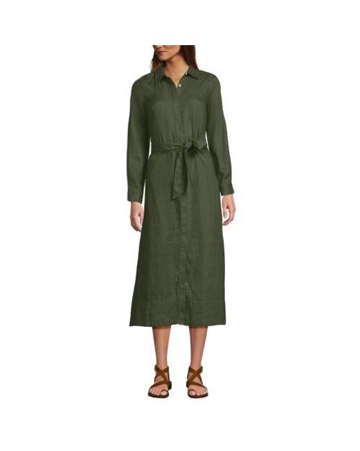 Lands' End Green Leinen-Midikleid, Damen, Größe:32-34 Regular, By