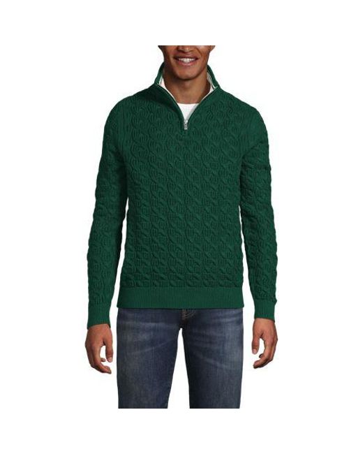 Lands' End Drifter Pullover Mit Struktur Und Halbem Reißverschluss, Herren, Größe:44-46 Regular, Baumwolle, By in Green für Herren