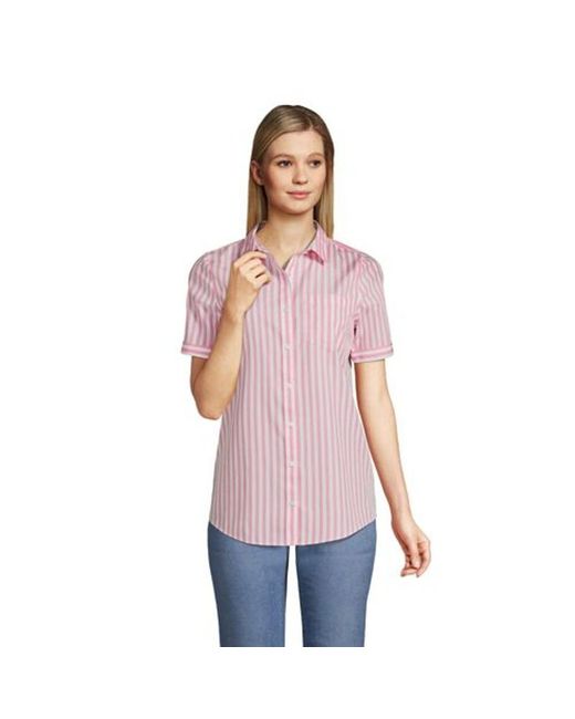 Lands' End Short Sleeve Non-iron Supima Cotton Shirt in Pink | Lyst UK