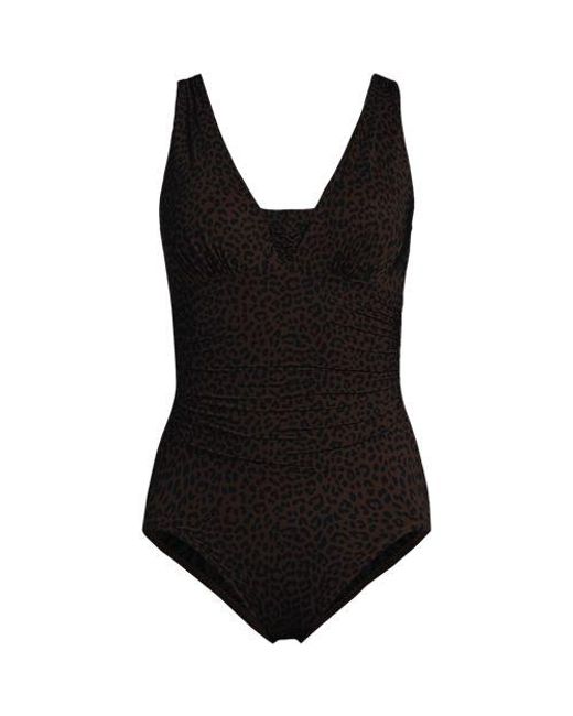 Lands' End Black Gemusterter Shape-Badeanzug Mit V-Ausschnitt Slender, Damen, Größe:34 Regular, Elasthan/Nylon-Mischung, By