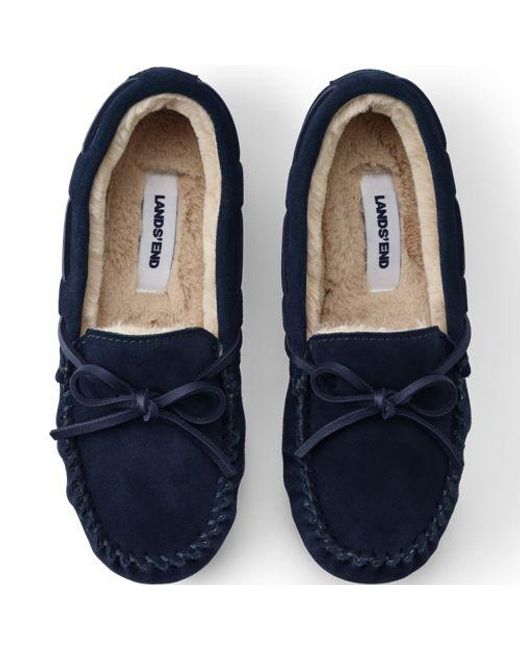 Lands' End Blue Veloursleder-Mokassins, Damen, Größe Regular, Leder/Rauleder, By